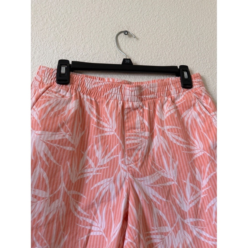 Lands End Womens Shorts Size 8 Coral Pink Tropical Leaf Print Mid Rise Cotton - Picture 7 of 15